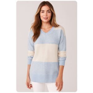 Pure Amici Sweater 100% Cashmere NWT Blue White Striped V Neck Womens Size XL